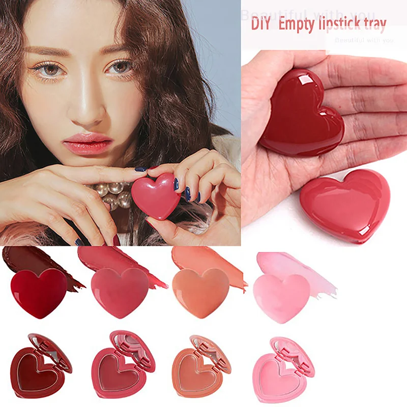 

1Pc Love Heart Shape Empty Eyeshadow Case With Mirror Rouge Lipstick Box Pigment Palette Refillable Foundation Makeup Dispenser