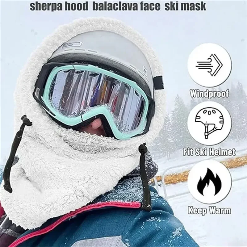 Thermal Sherpa Fleece Hood Ski Mask Winter Balaclava for Cold Weather Clearance Windproof Adjustable Warm Hood Cover Hats Scarf