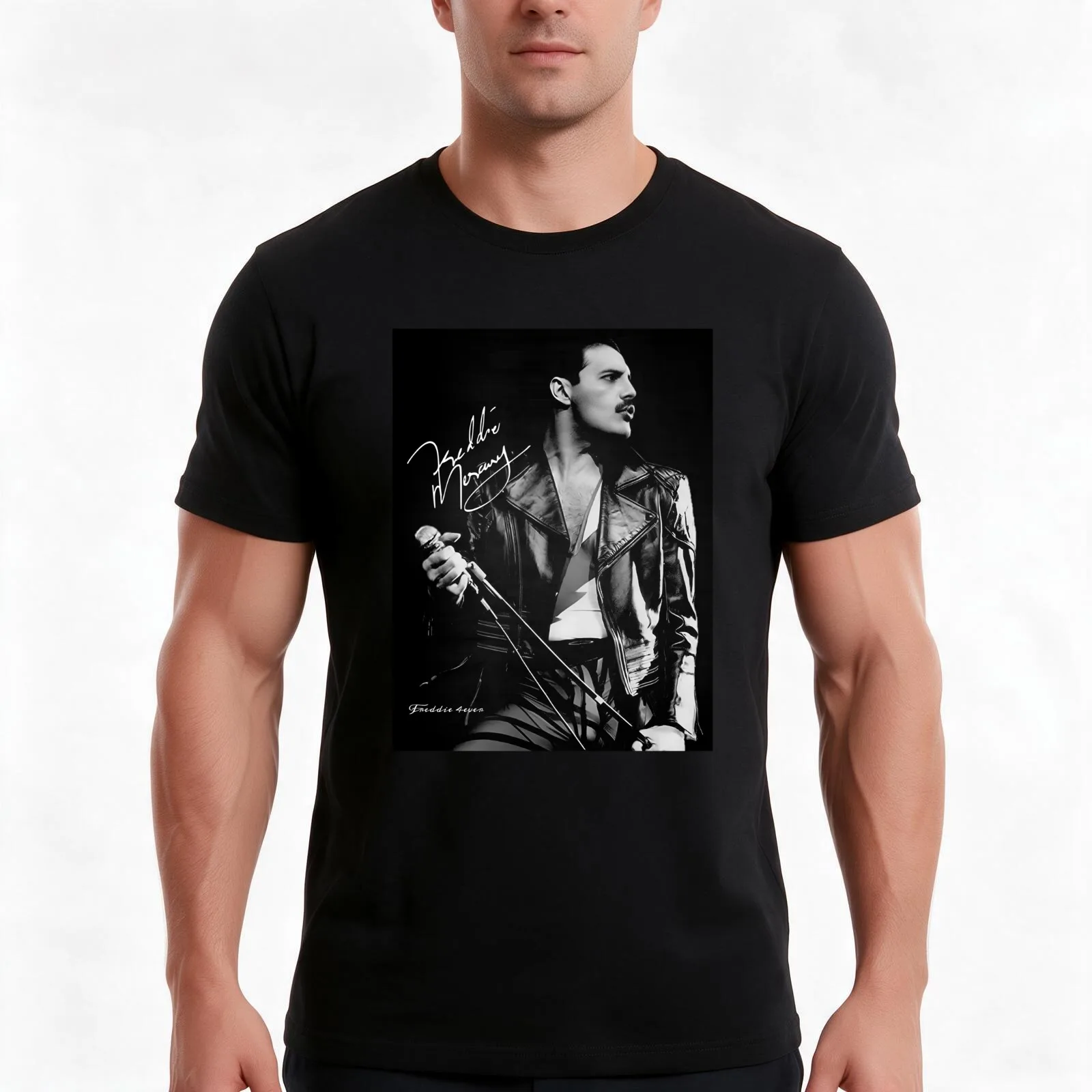Freddie autograph T-Shirt, Summer Casual Cotton Tee, Oversized Streetwear Tops, Vintage Graphic Print, Loose Fit Short Sleeve