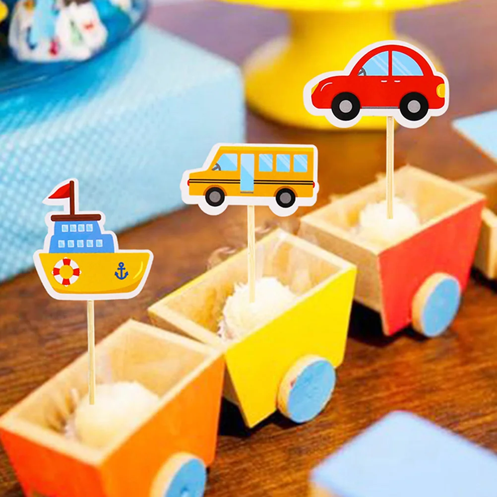 20Pcs Transportation Cake Toppers Lovely Cartoon Car Cake Picks Fruit Picks Kids Birthday Party Favors