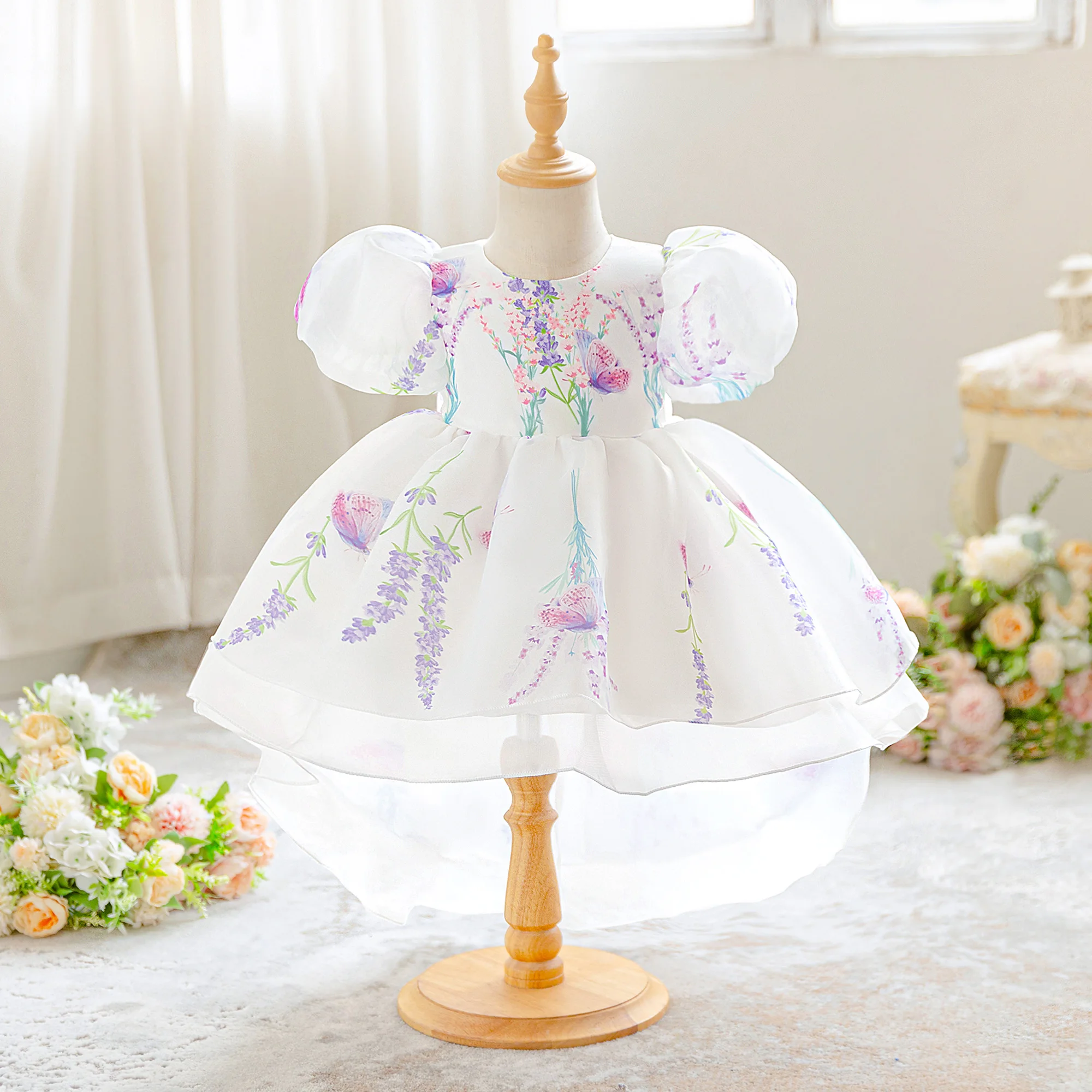

Elegant Flower Baptism Party Baby Girls Dress Toddler 1st Birthday Tailing Princess Dresses Wedding Bridesmaid Evening Prom Gown