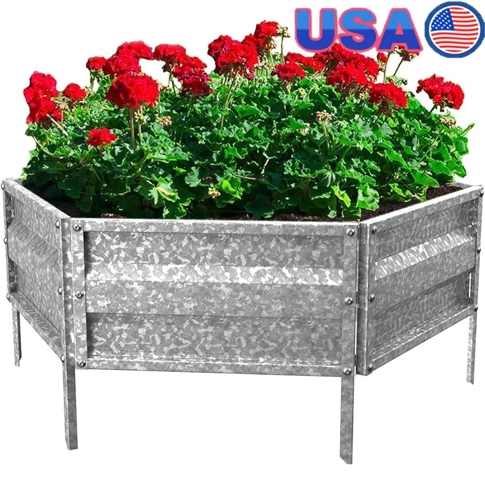 

Durable Galvanized Raised Garden Bed Hexagonal Planter Box Kit Flowers Vegetables Outdoor Gardening Weather Resistant