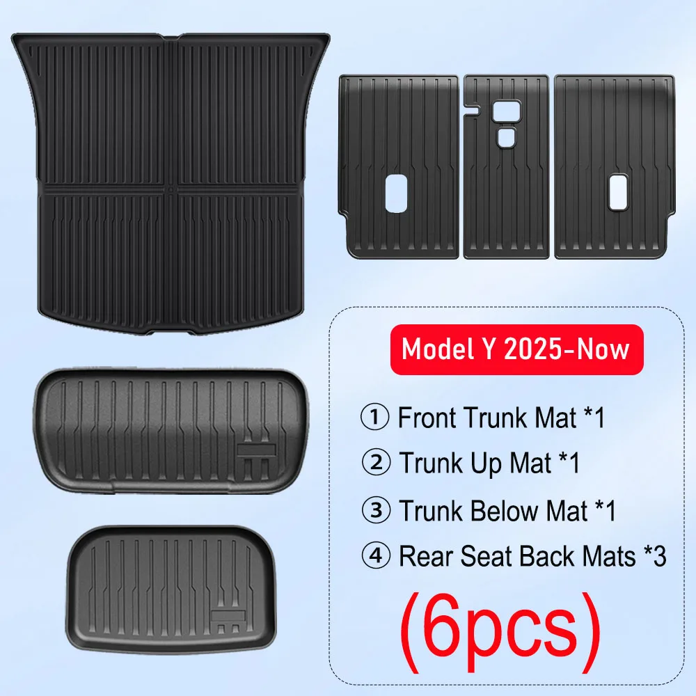 Tesla Model Y Juniper 2025 2026 voor- en achterbakmatten, kofferbakmat, zittingbeschermers, all-weather interieur accessoires