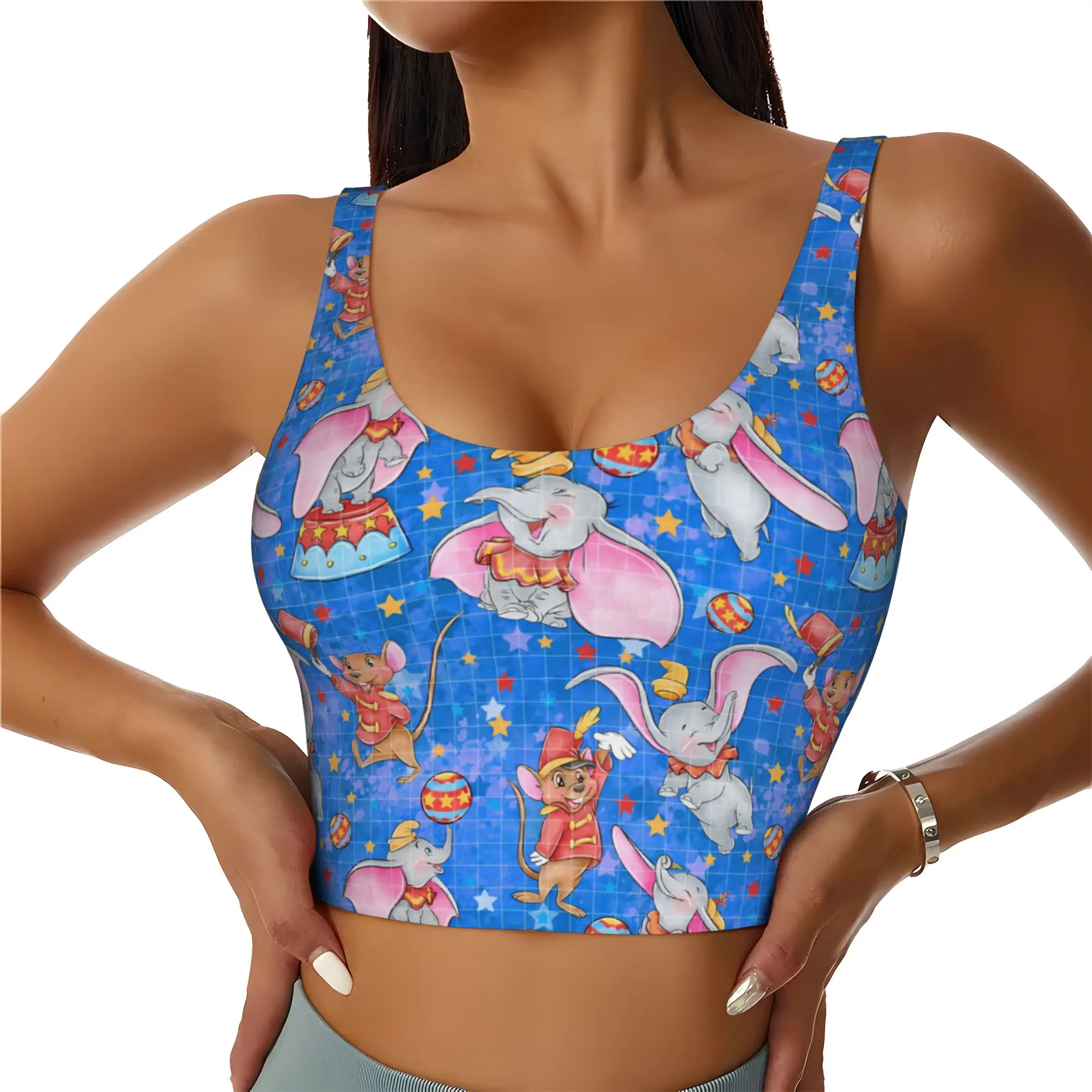 Custom High Impact D-Dumboes Sports Bra for Women Anime Elephant Gym Workout Yoga Crop Top