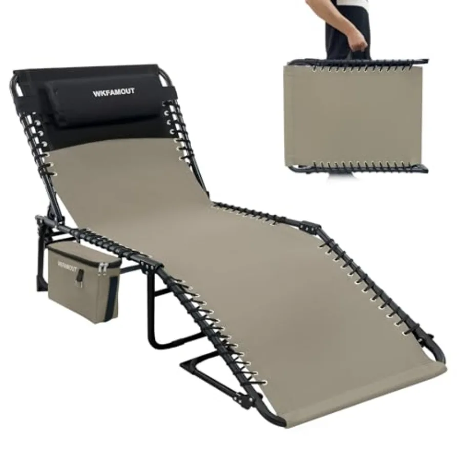

Folding Lounge Chair Outdoor with Insulated Cooler Bag Portable for Outside Patio Chaise Lounge Chair 5-Position with Pillow fo