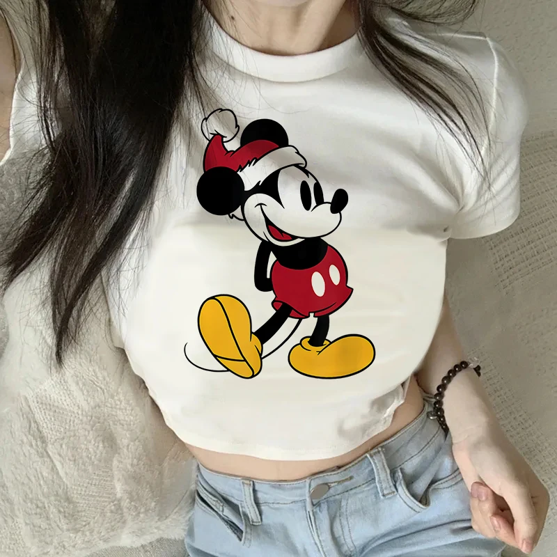 Cute Design Disney Crop Top Mickey Tee Shirt Cropped Minnie Mouse  T-shirt Women T Shirt Female Clothes Kawaii Tshirt