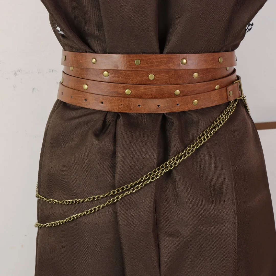 UYEE Retro-Gürtel im Wikinger-Stil, verstellbarer mittelalterlicher PU-Ledergürtel mit Metallkette, Punk-Steampunk-Cosplay-Zubehör – Detail 7