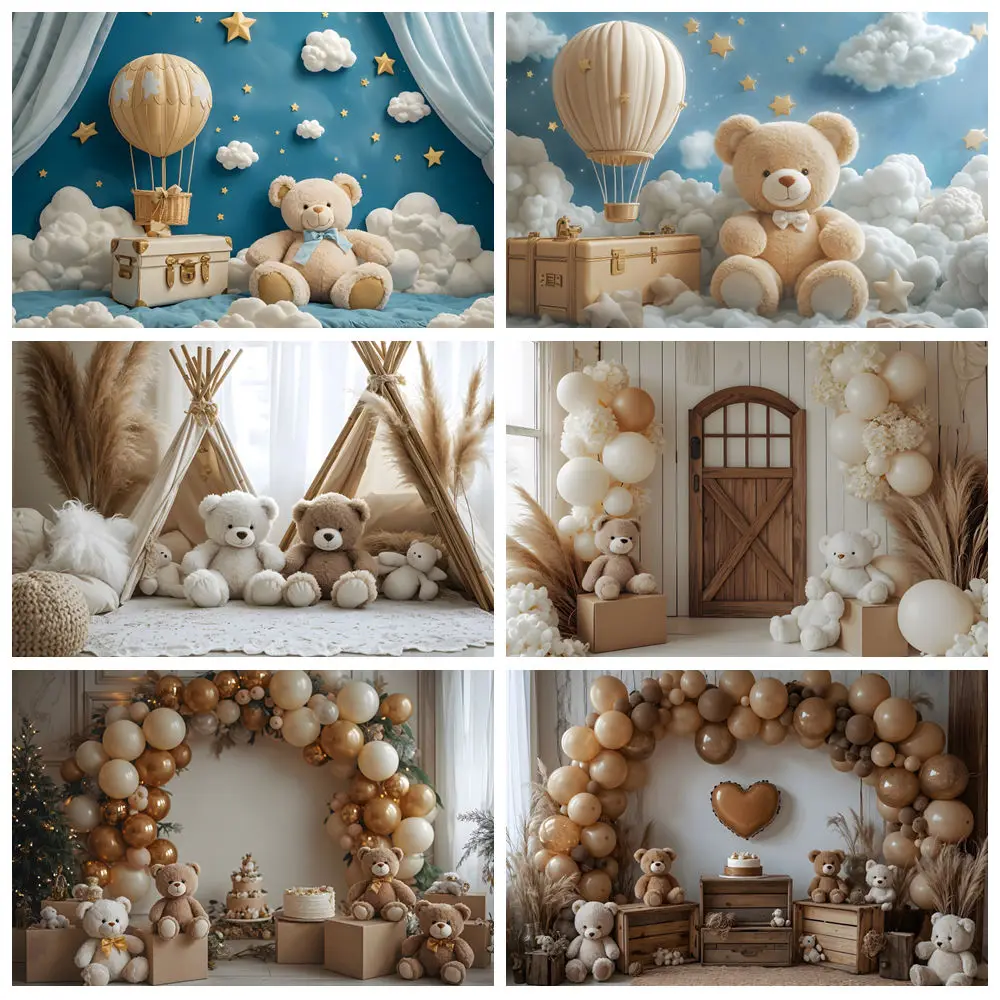 

Bohemian Poise Photography Backdrops Balloons Arch Toy Bear Girl Boy Baby Shower Cake Smash Decor Background Photo Studio Props