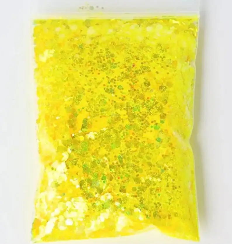 Yellow Chunky Cosmetic Glitter ideal for Wax Melts Resin Nail Art etc  50g/bag Iridescent Chunky Glitter Mix Neon Yellow Glitter