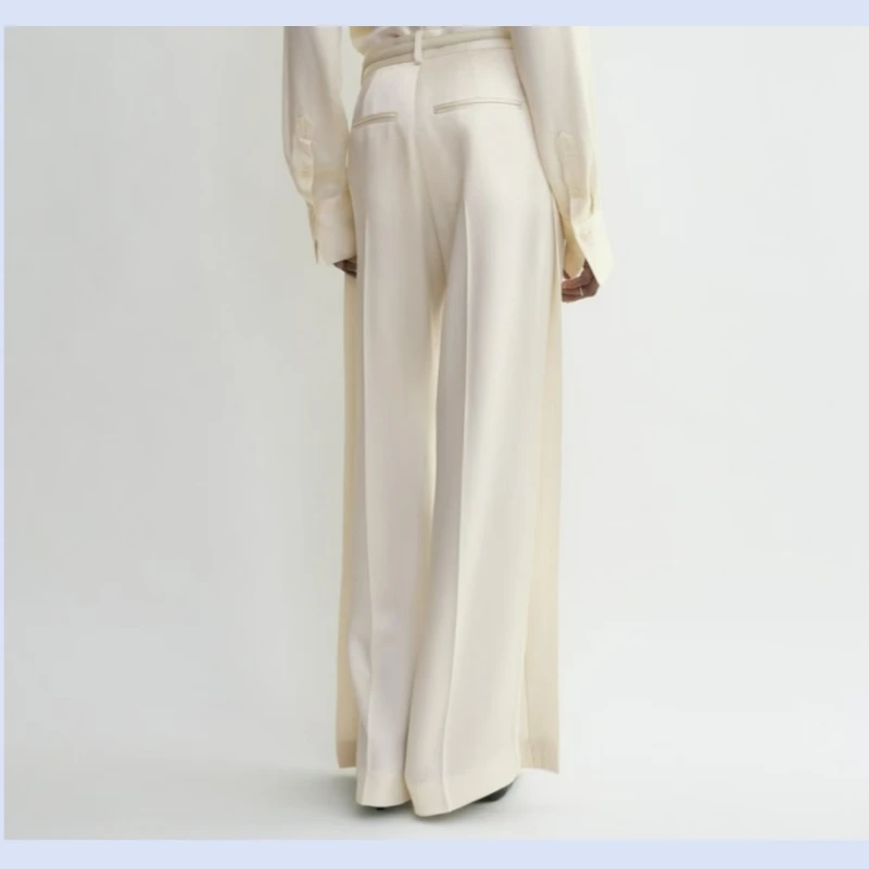 Nordic style niche satin women's 25 year early spring new item, drooping and lazy straight slit pants