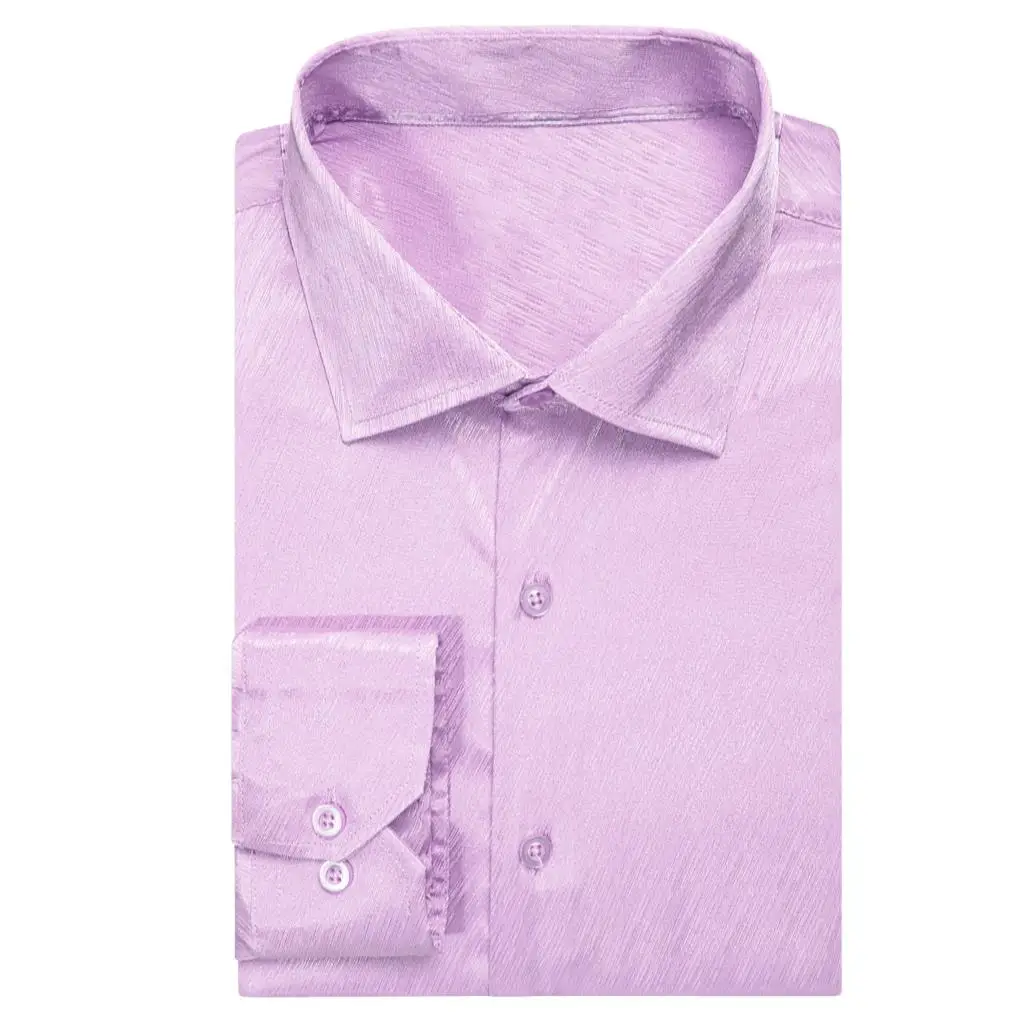 Hi-Tie Light Lilac Purple Silk Satin Mens Shirts Windsor Collar Solid Long Sleeve Social Dress Suit Shirt for Male Wedding Gift