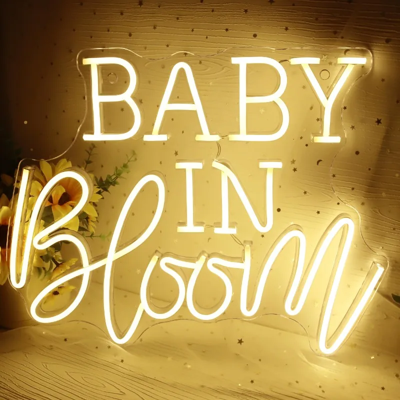 Baby In Bloom Neon Signs,Baby Shower Led Sign USB Powered for Bedroom Wedding Birthday Party Room Decor Gift(5v 15.7 * 12.5in)