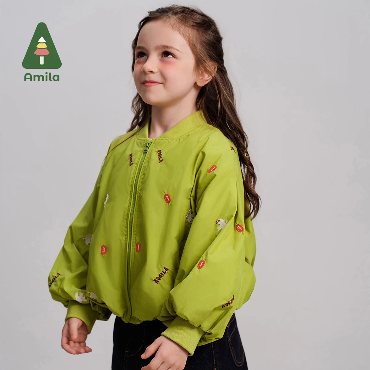 Amila Baby Baseball Jacket 2024 Autumn New Girls High Quality Original Embroidery Warm Polar Fleece Lining Children\'s Jacket