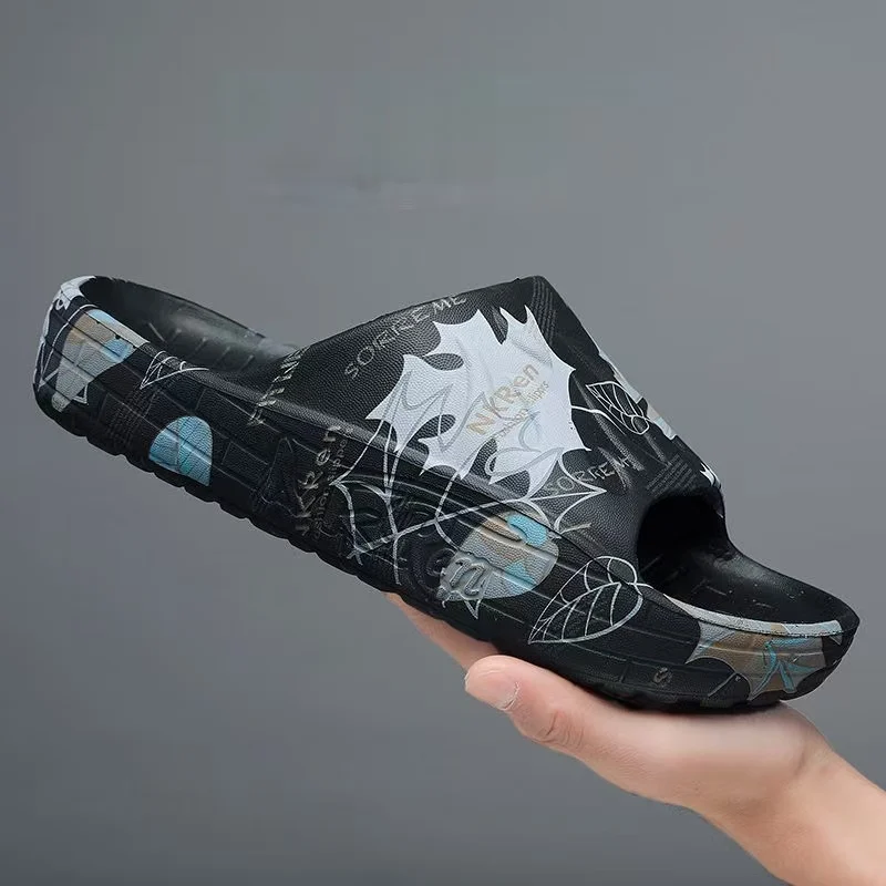 

Men New Big Size Thick Sole Print Outdoor Beach Slippers Summer Lovers Soft Sole One Word Home Slippers Casual Sports Slippers