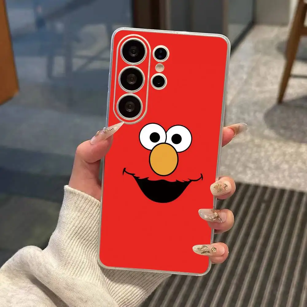 Cut Cartoon E-Elmo  Phone Case Transparent Silicone Soft For Samsung S25,S24,S21,S22,S23,S30,Ultra,S20,Plus,Fe