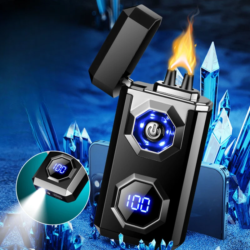 Electronic High-power Windproof Arc Rechargeable USB Lighter Outdoor Bright Light Large Capacity Power Display Electric Lighter