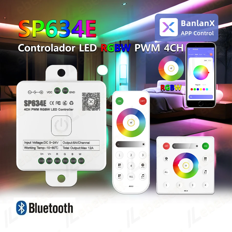 controlador-led-rgbw-pwm-de-4-canais-sp634e-dc-5v-12v-24v-atenuador-de-musica-bluetooth-e-painel-remoto-sem-fio-tatil-de-4-zonas-24g-rf-para-modulo-de-iluminacao-de-fita-de-cores-5050-2835