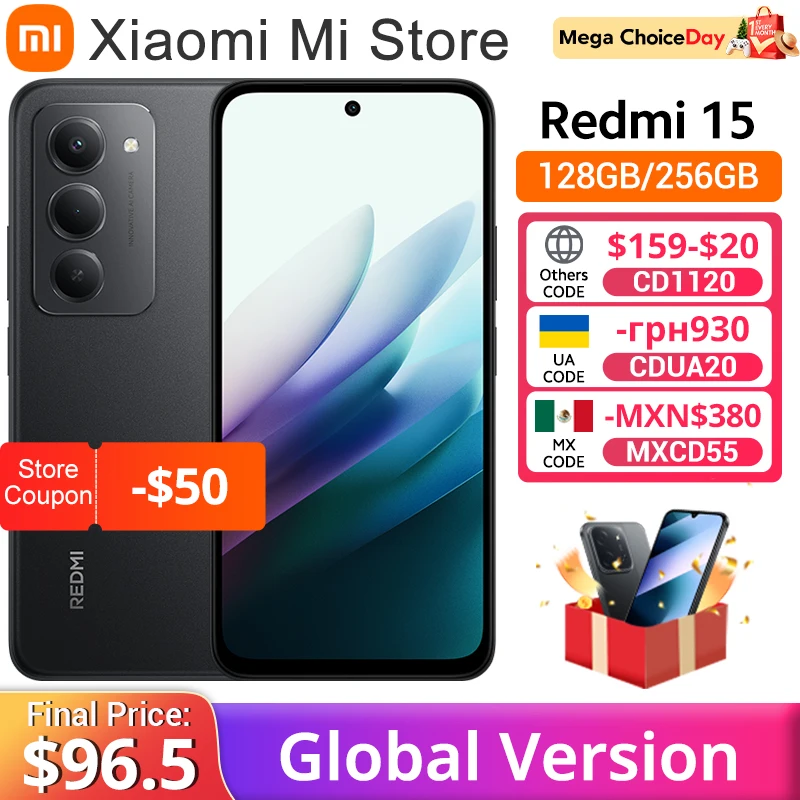 Global Version Redmi 15 Smartphone 6.9" Up to 144Hz 50MP 33W fast charging 7000mAh battery IP64 Snapdragon® 685 Mobile Platform
