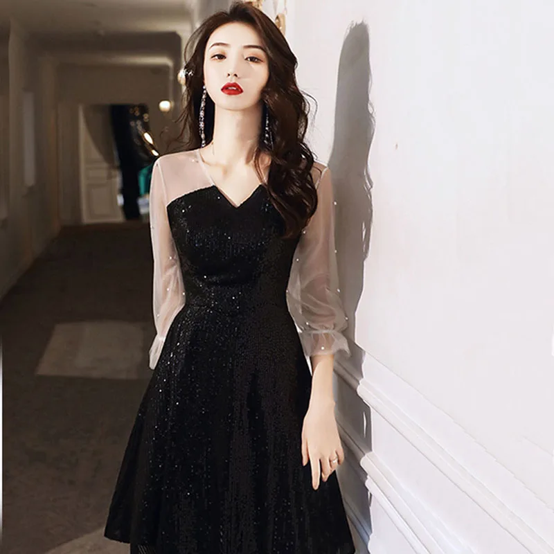 DongCMY Luxury Evening Cocktail Dresses Spring And Autumn New Banquet Hepburn Black Prom Dress For Women 2025