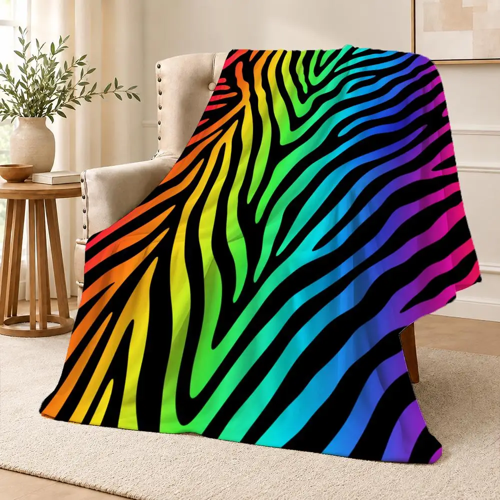 Pattern Vibrant Zebra Stripes Animal Print Neon Throw Soft Flannel Throw Blanket Warm for Couch Bed Sofa pets Cozy All Season