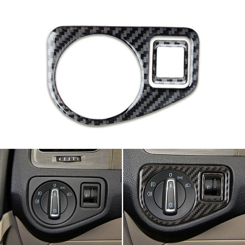 Car Styling Real Carbon Fiber Car Headlight Switch Panel Cover Protective Trim For VW Golf 7 MK7 VII 2013 2014 2015 2016 2017