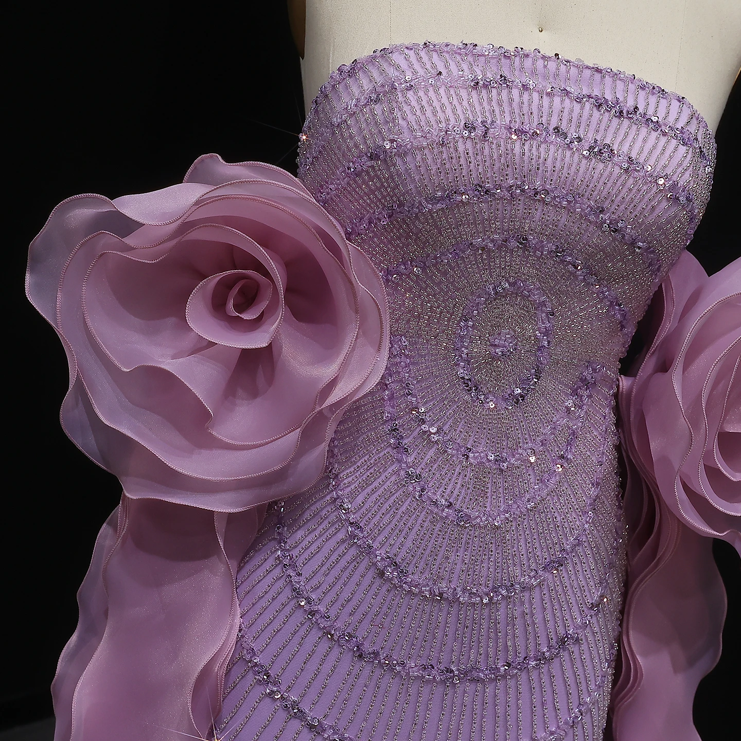 Sharon Said Luxury Mermaid Lilac Arabic Evening Dress with 3D Flower Ruffles Strapless Wedding Party Gowns SS246 Customized image 4