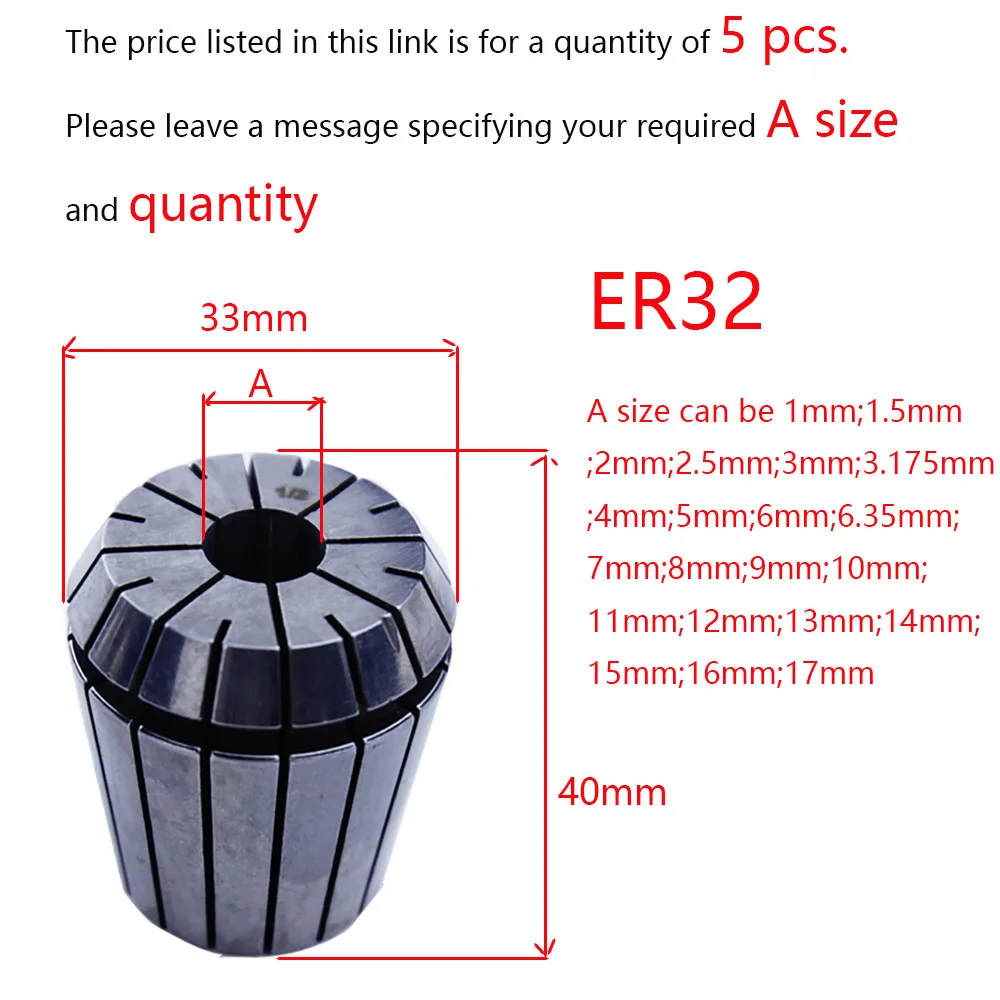 5pc ER32 Spring Collet ER32 2-20MM 1/8 1/4 1/2 High Precision Chuck For CNC Engraving Machine Lathe Mill Tool
