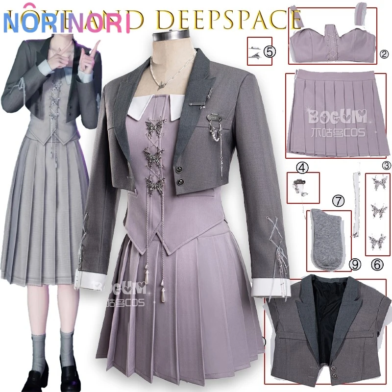 

Love And Deepspace Heroines Cosplay Costume Whispers Of The Heart Cosplay Main Control Daily Dress Y2k Gray Set Halloween