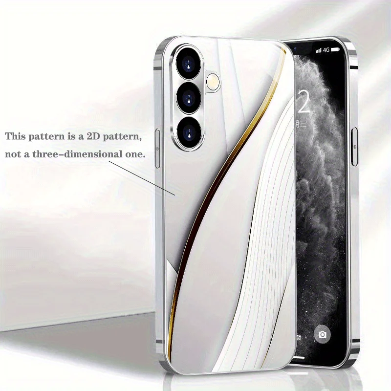 White curve-patterned electroplated glass phone case, suitable for Samsung Galaxy S26/S25/S24/S23//S22/S21 and other models.