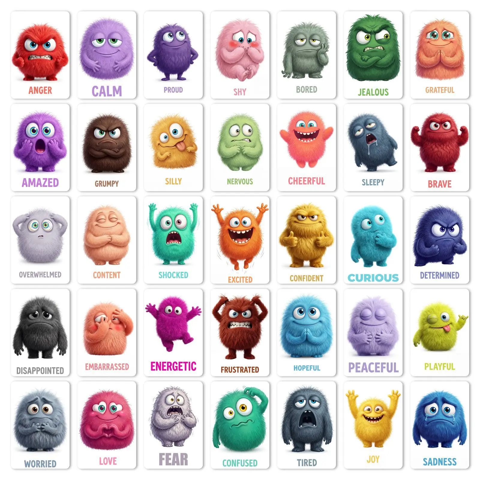 36-teiliges Monster-Emotionskarten-Set, Sozial-Emotionales Lernmaterial, Plüsch-Monster-Gefühlskarten für Kleinkinder, Vorschulbildung – Detail 4