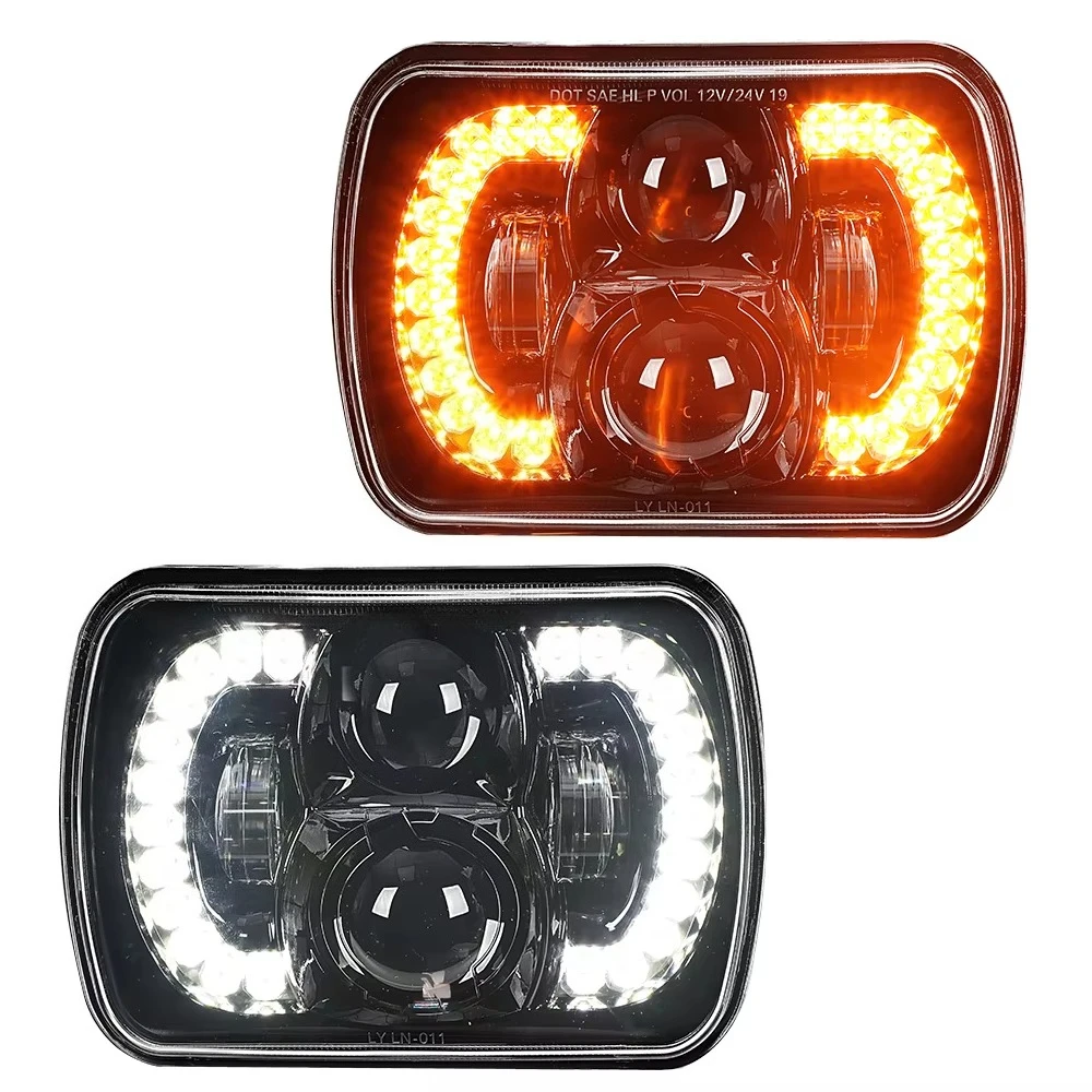 LOYO Square LED Headlights 7 Inch halo Headlight High Low Beam Projector Headlamp for Cherokee XJ square Headlight