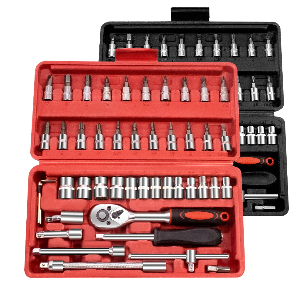 

46pcs Socket Wrench Set 1/4 Inch Drive Ratchet Car Repair Tool Kit Extension Bar and Spanner for Auto and Mechanic Repairs Tools