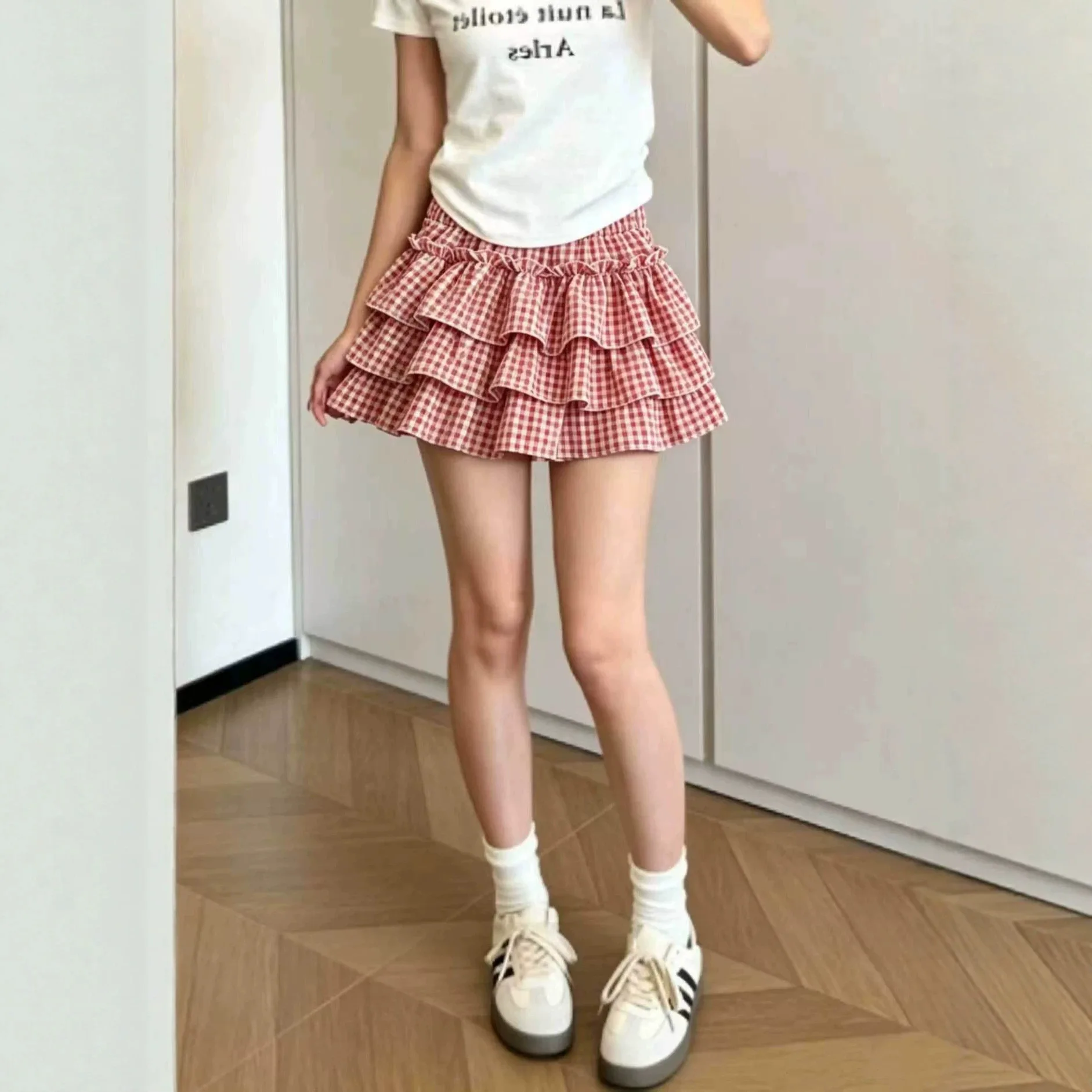 Summer Kids Fashion Sweet Plaid Tiered Skirt Fluffy Tutu Ruffle Skirts Versatile Everyday Wear