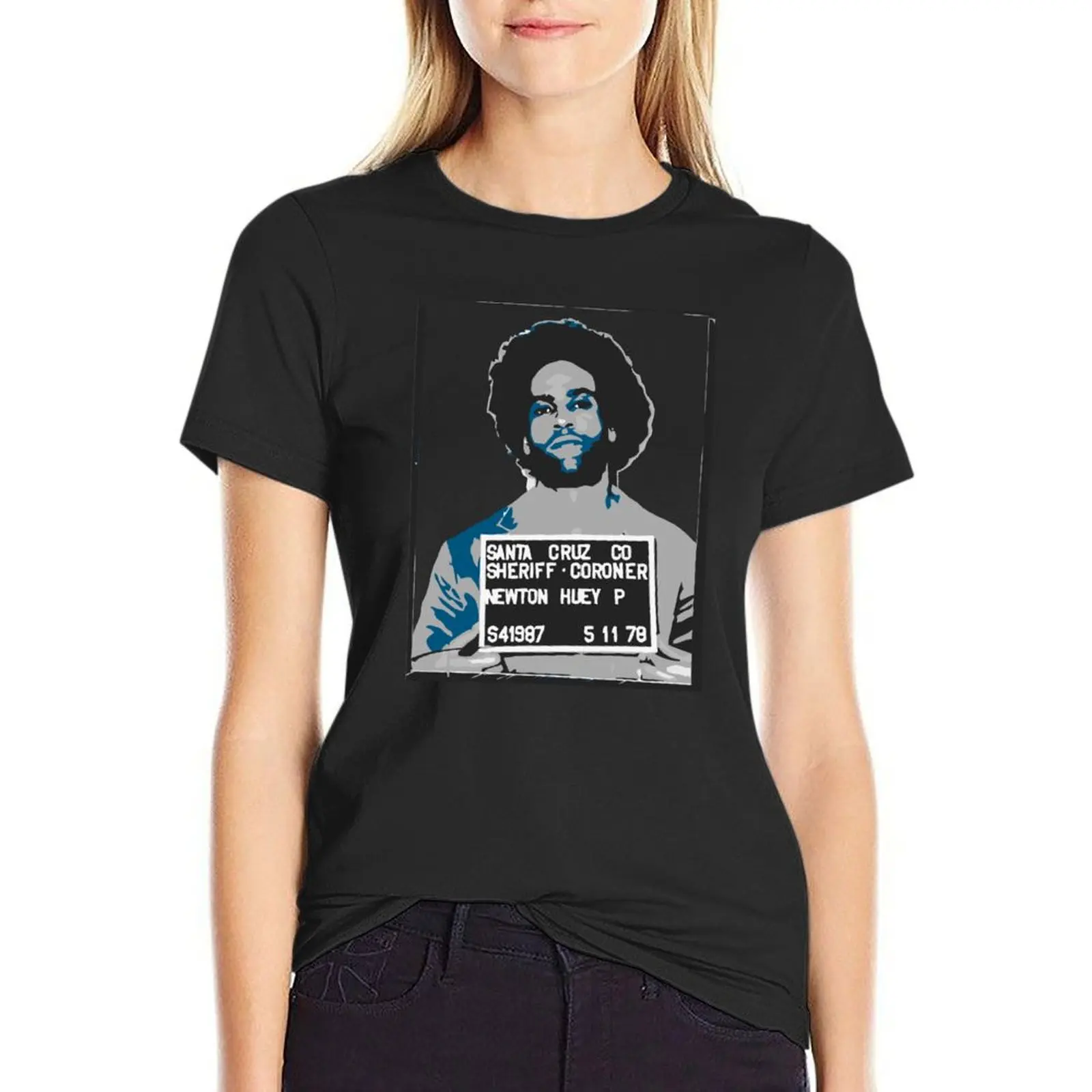 Huey P. Newton Mugshot T-Shirt funny female aesthetic clothes new edition t shirts for Women