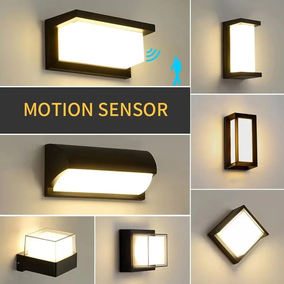 LED Outdoor Wall Light Lamp PIR Motion Sensor AC85-265V ABS Waterproof Modern Indoor Home Balcony Porch Garden Decoration