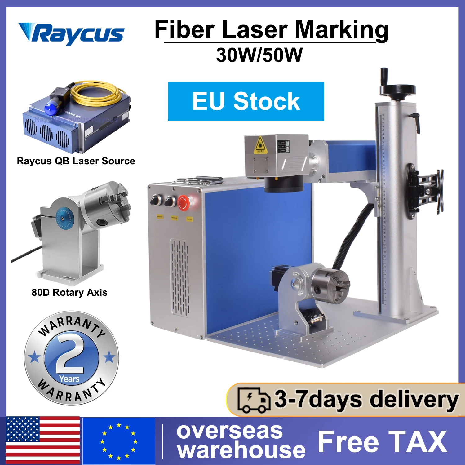 50W 30W Fiber Laser Marking Machine Raycus for DIY Jewelry Engraving Gold Silver Metal Engraving Cutting Machine EU Stock