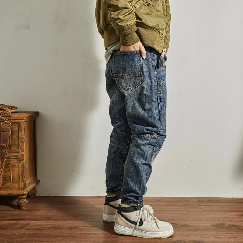 Jeans Musim Gugur 2025, Berkendara Pria, Vintage Retro Amerika, Slim Fit, Pakaian Pria Bergaya, Celana Sepeda Motor Kelas Berat