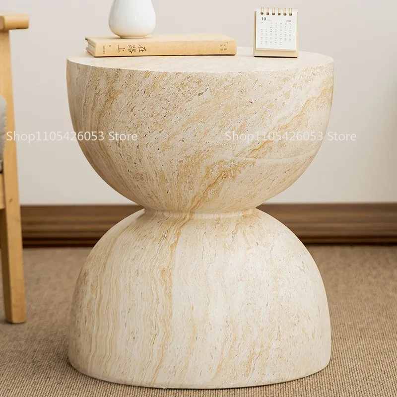 Very simple imitation travertine texture sofa side few apartment B & B living room creative art coffee table modern balcony