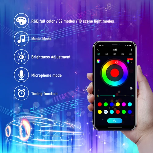 Imagen 2 del producto Sinfonía LED tira de luz subbrillante para coche retroiluminación 12V RGB aplicación remota Control de voz atmósfera decorativa automática lámpara de neón inferior