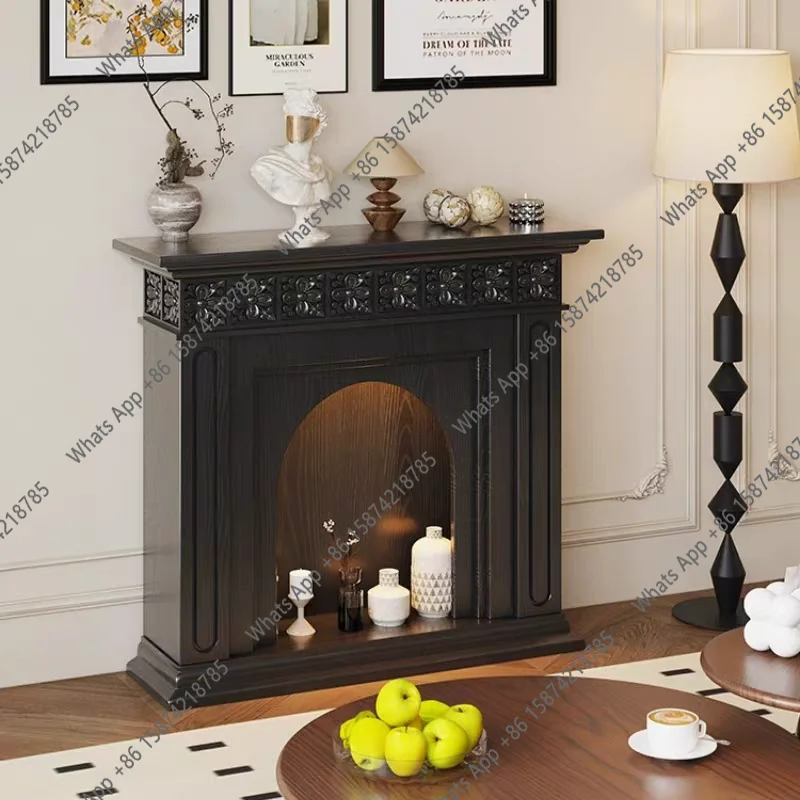 

French black solid wood decorative fireplace cabinet living room American home living room carved porch partition desk table