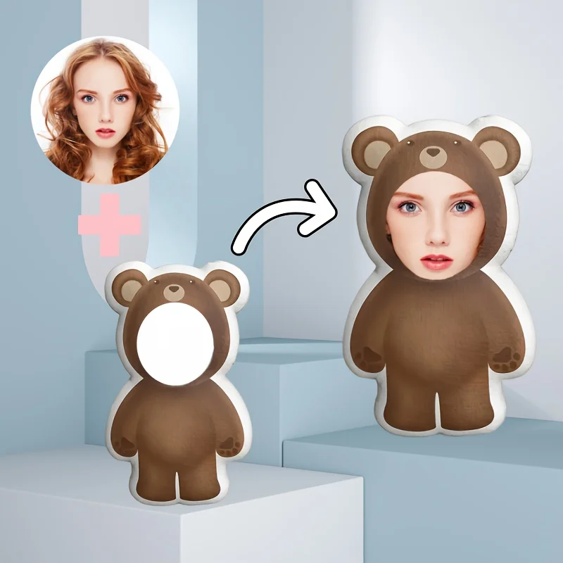 Custom Plush Bear Pillow -personalized Face Photos, Cute and Strange Design, Exclusive Couple, Birthday, Valentine's Day, Hallow