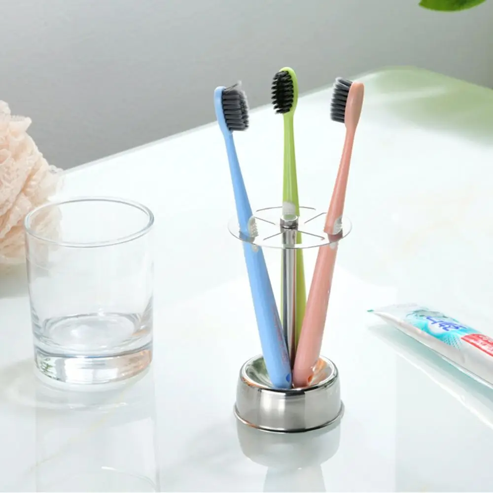 Stainless Steel Steel Toothbrush Holder Four Divided Compartments Holds 4 Standard Brushes Multi-Purpose Storage Shelf