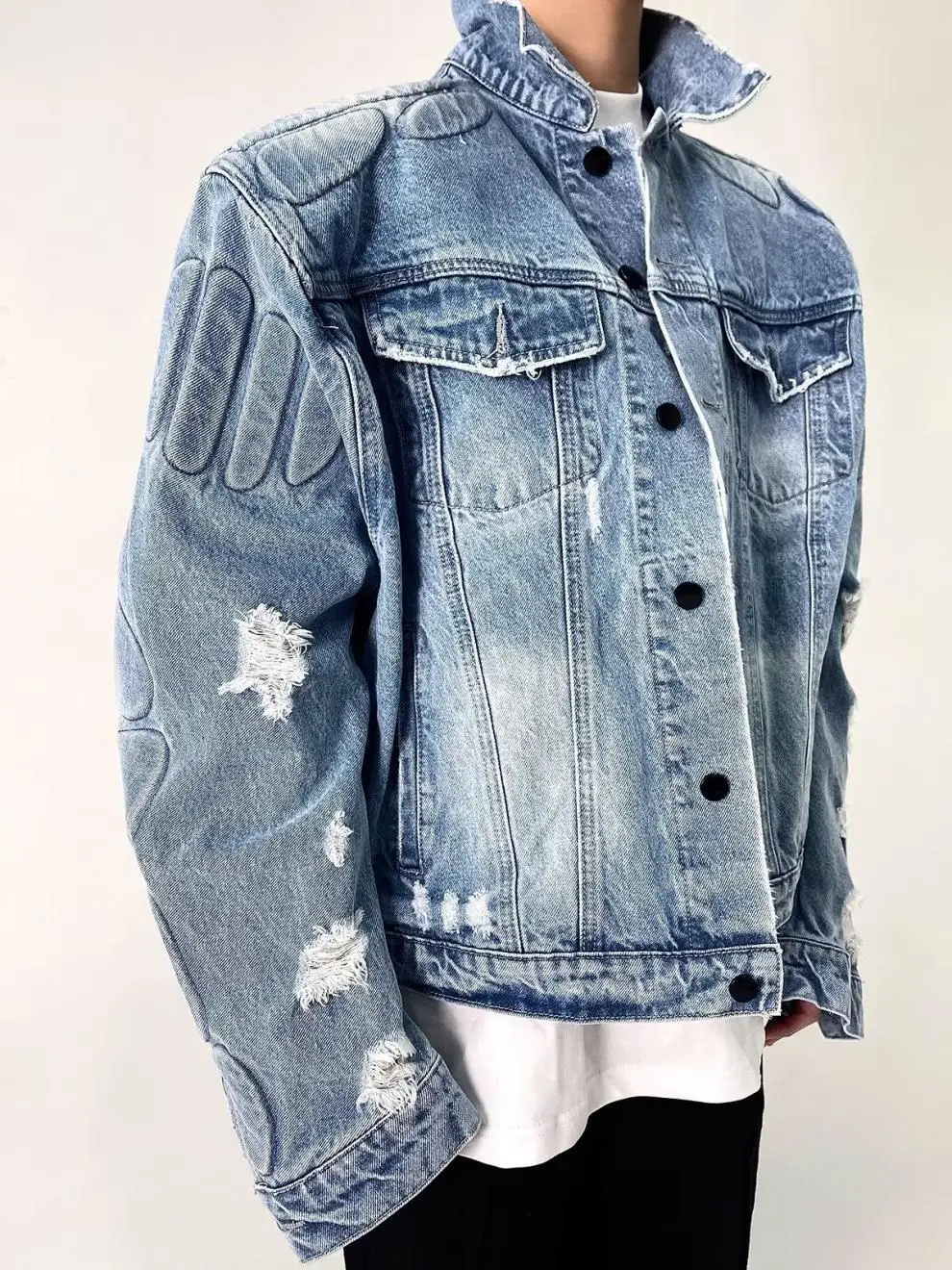 

Motorcycle Denim Jacket Men's Loose Fashion Brand New Three-dimensional Embossed Design Jacket for Spring and Autumn