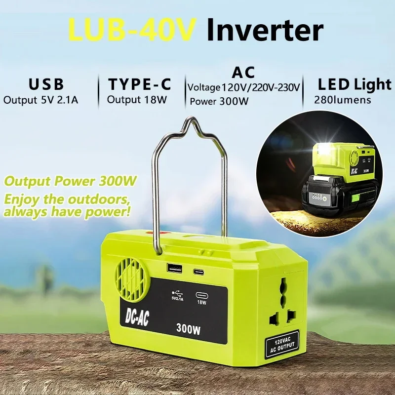 Für Ryobi 40V Batterie 300W Power Inverter Generator DIY Adapter Tragbare Stromquelle 40V DC zu AC 110V220V LED Arbeits Licht