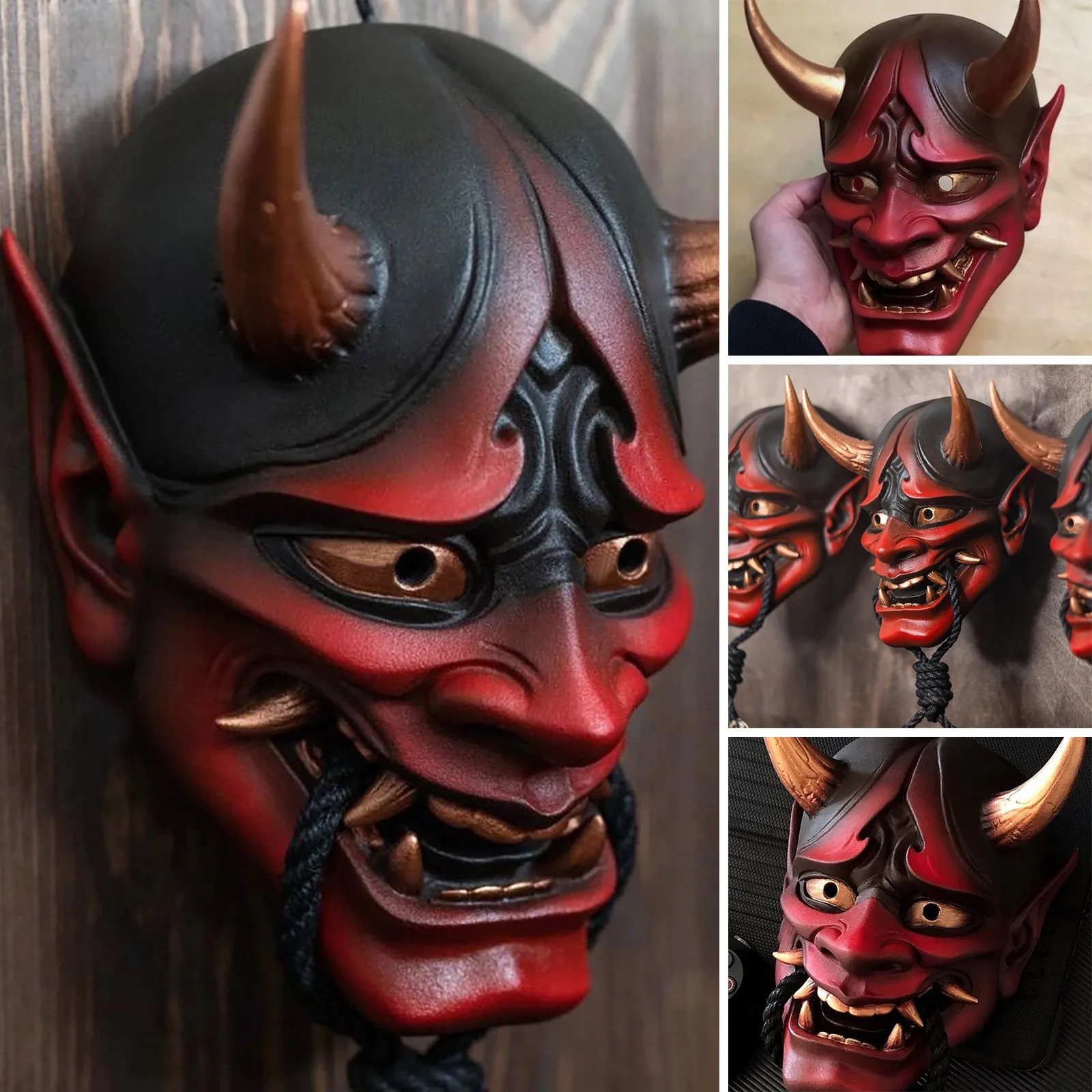 Japanese Prajna Oni Latex Mask Cosplay Samurai Noh Kabuki Assassin Demon Ghosts Face Creepy Masks Halloween Party Costume Props