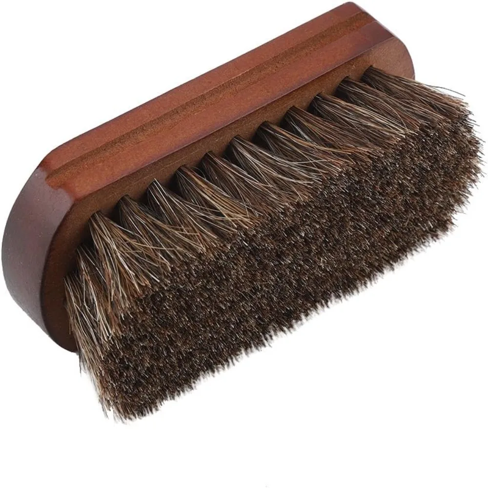 Wooden Base Shoe Polishing Brush Gentle Horsehair Lightweight Leather Shoe Brush Brown Ergonomic Grip