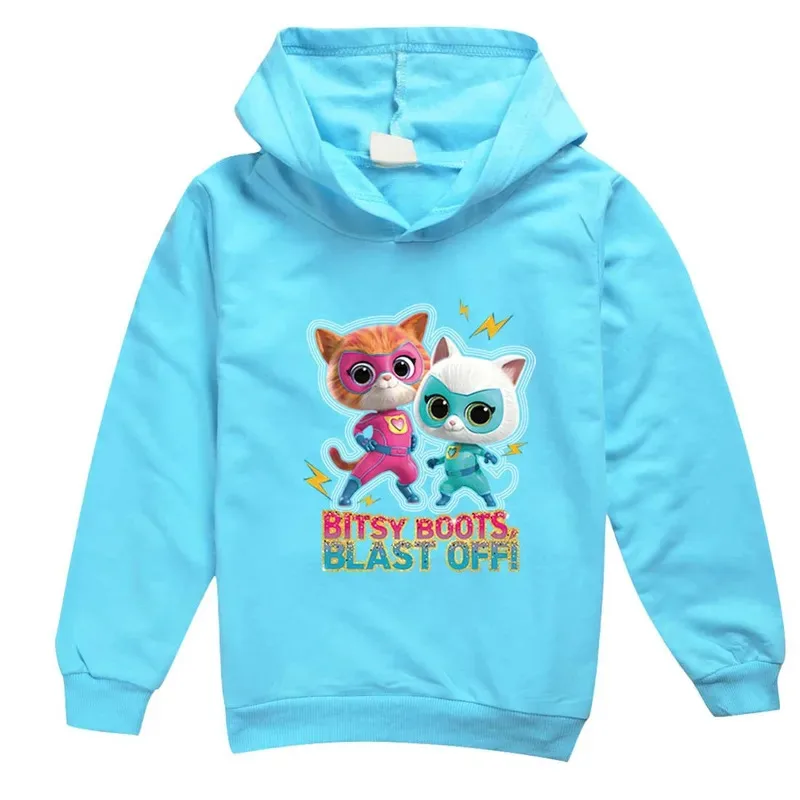 L2025l halloween cosplay superkitties trajes crianças super gatinhos camisetas calças 2 pçs anime dos desenhos animados roupas hoodies menino