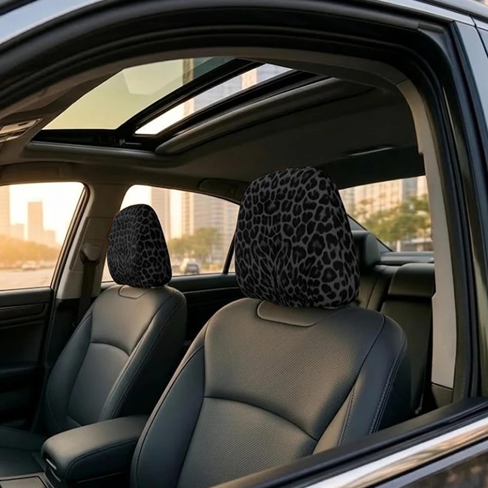 2Pcs Upgrade Your Car Interior with Wild Leopard Headrest Covers, Protective Pads That Stay in Place with Strong Elastic Straps