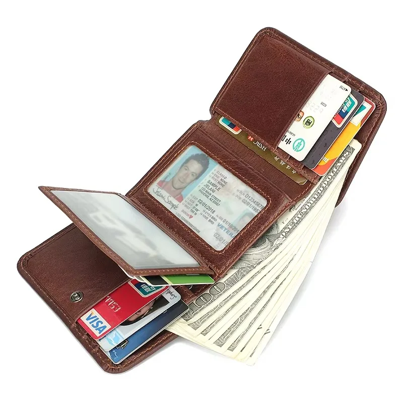 

Кожаный короткий кошелек тройного сложения для мужчин, RFID-кошелек, многофункциональный короткий кошелек из натуральной кожи, держатель для карт большой емкости, бизнес