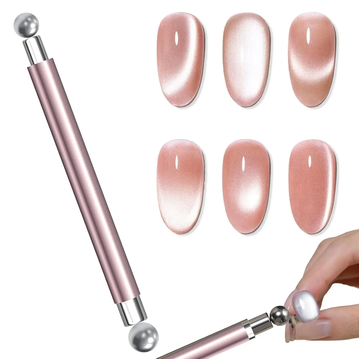 Zestaw do efektu kociego oka: magnetyczna kula, narzędzie z magnetycznym prętem, dwustronny silny magnes, pisak, żelowy lakier do paznokci 3D kocie oko, akcesoria do paznokci.